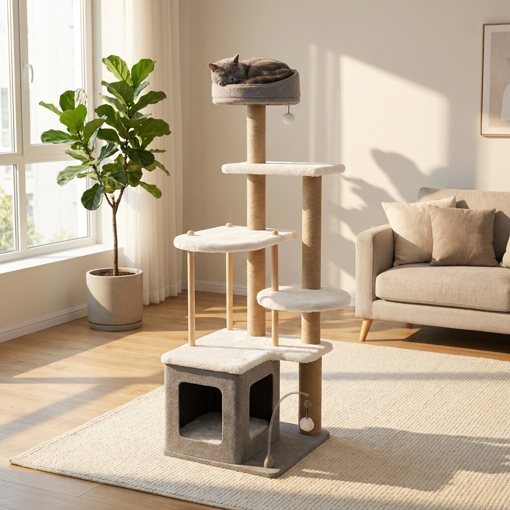 Catry Trinity 66" cat tree in a living room